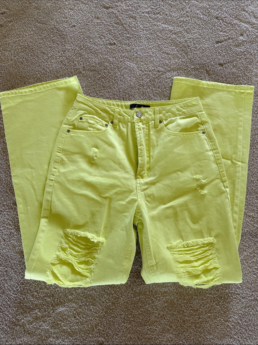 AFRM Neon Yellow Ripped Wide-Leg Jeans